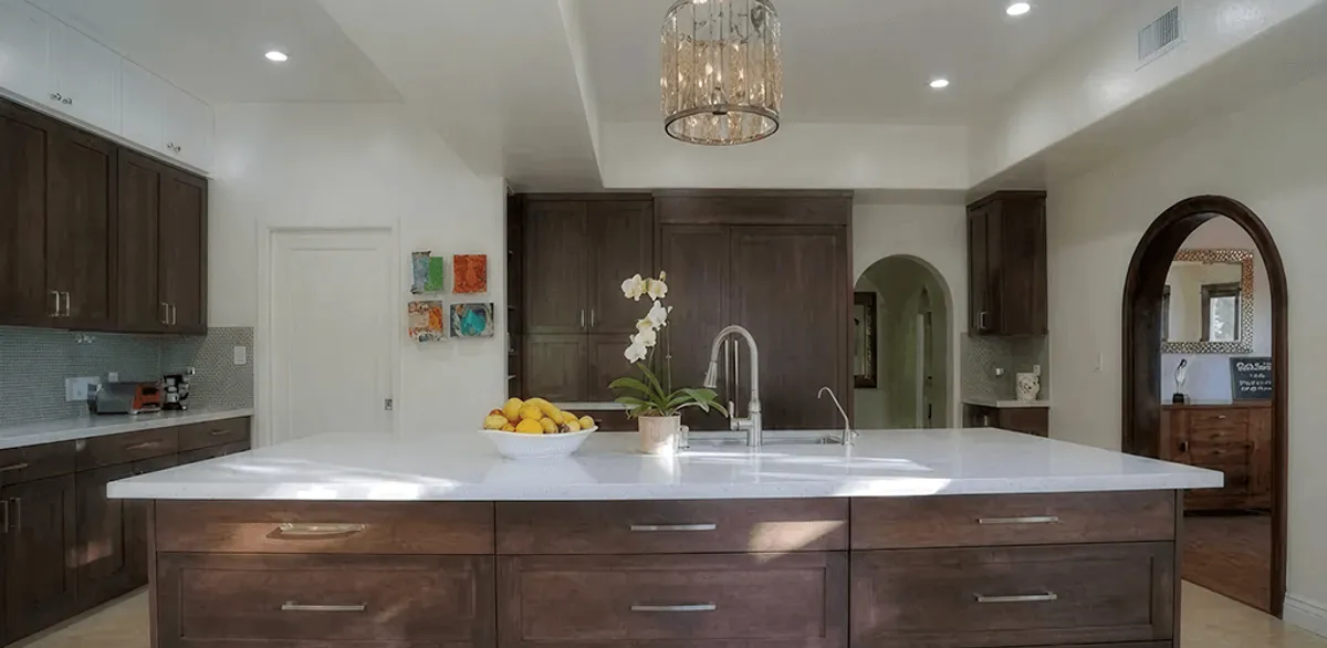 Cabinet refacing project with updated kitchen cabinets and island in Eugene, OR